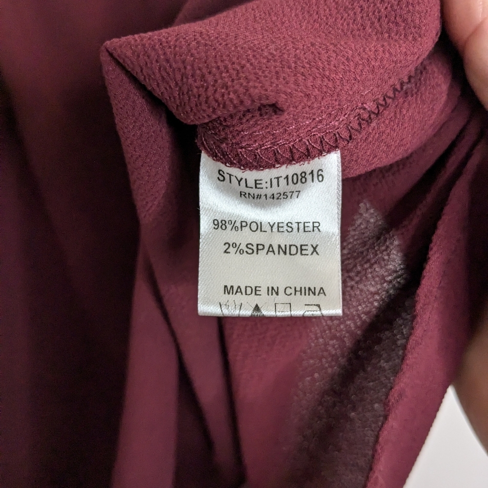 Iris Medium Burgundy Sheer Floral Lace Sleeve Off the Shoulder‎ Flowy Top Blouse - Picture 5 of 9